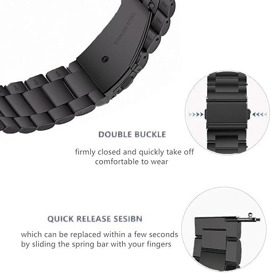 Black Metal Band for 22 mm Watches (Alpha, Commander, Echo, Raptor, BravoS2 & XL2)