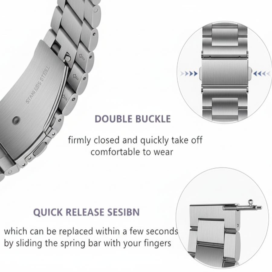 Correa de metal negra exclusiva para reloj Raptor PRO (muñeca de 5,7 a 8,2 pulgadas)