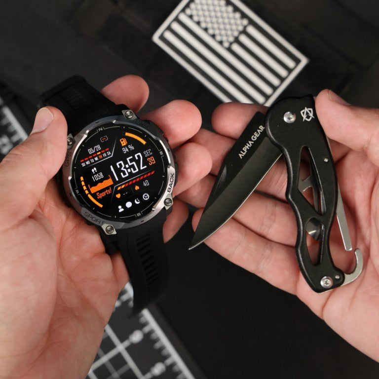 A rugged smartwatch among tools and water