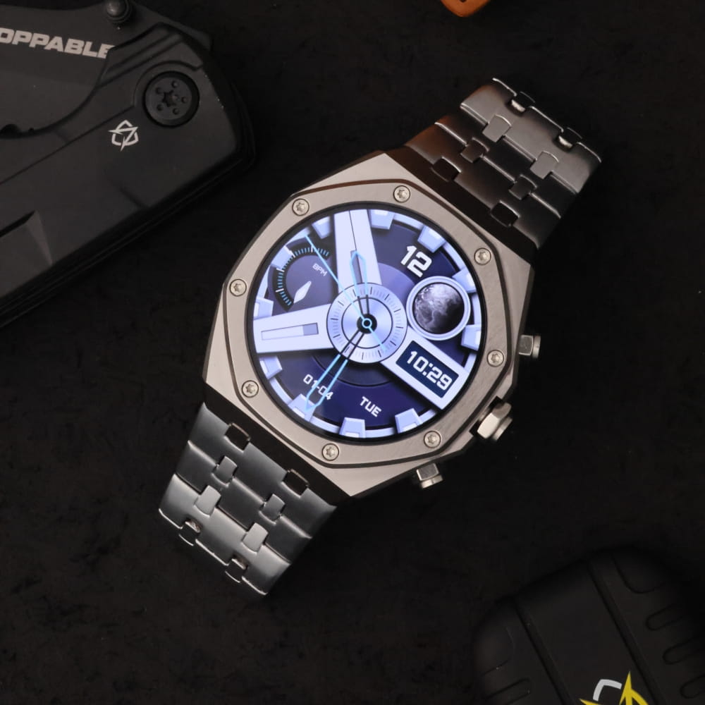 The Chief, dark background, blue dial